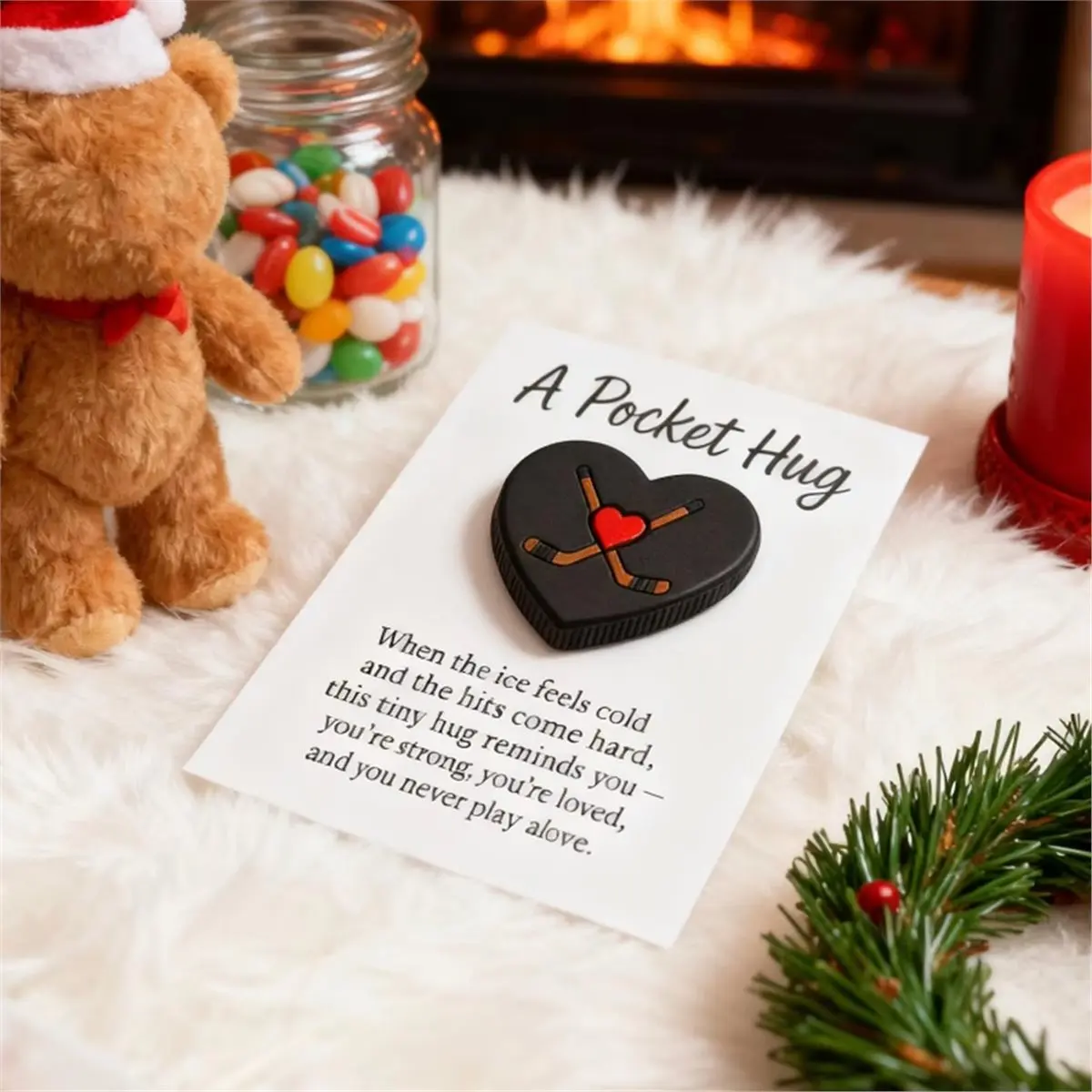 Greeting Card Hockey Heart Design Pendant Funny Greeting Card for Sports Wallet Bag Training Home Friends Family Holiday