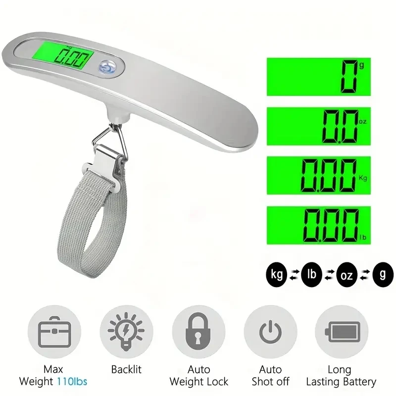 50kg/110lb portatile LCD bilancia elettronica da appendere bilancia per bagagli piccola bilancia da viaggio valigia pesa strumento per il peso del bagaglio