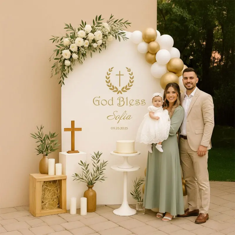 Baptism Decoration God Bless Vinyl Decal Custom Name First Communion Christening Party Sign Religious Celebration Decor Q155
