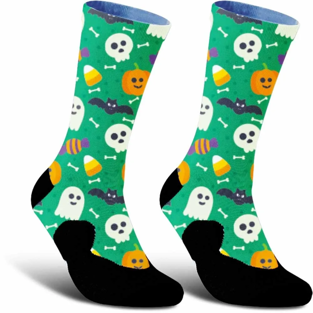 2025 New Creative Halloween Candy and Ghost Pattern Sports Cycling Socks, Fashionable, Unisex,Sweat Absorbing,Breathable,Durable