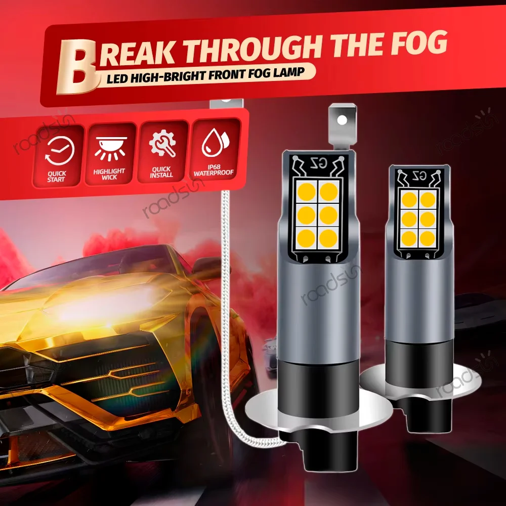 2PCS 3000K Yellow Light 100W H3 LED Fog Light Canbus No Error Plug and Play For ALFA ROMEO GIULIETTA (940) Hatchback 2010-2025