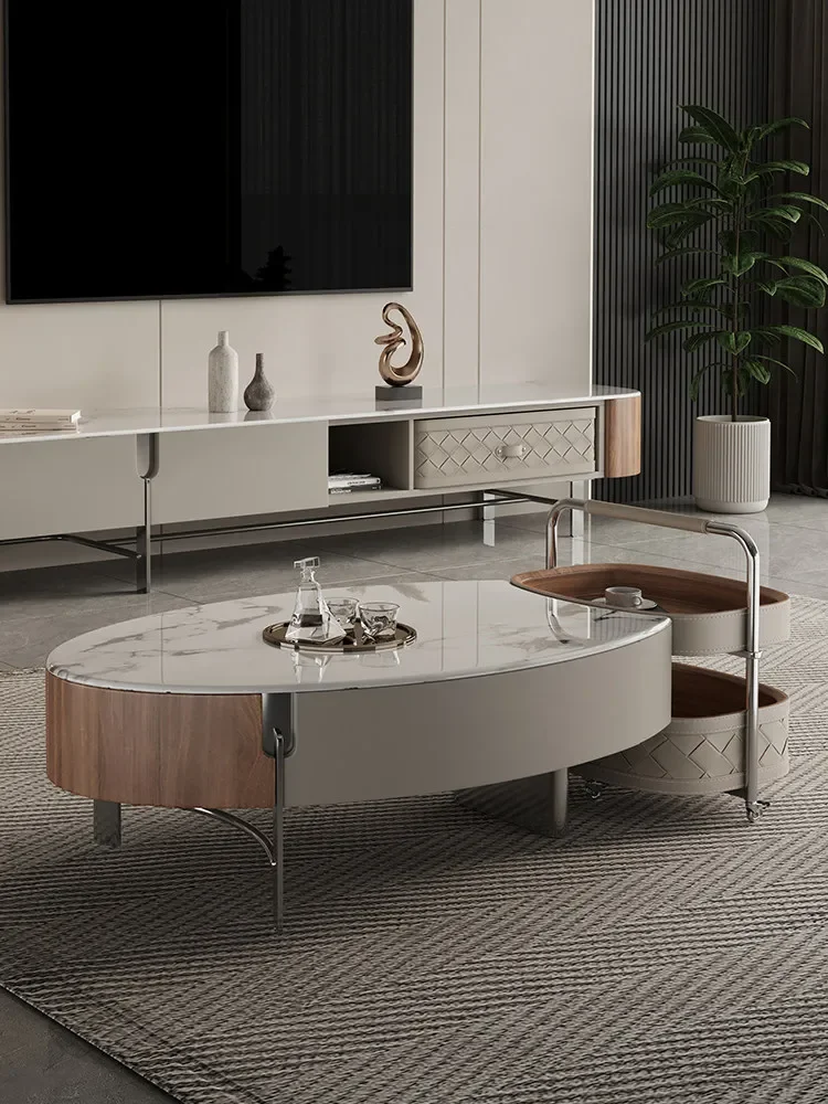 Light luxury microcrystalline stone coffee table living room oval home