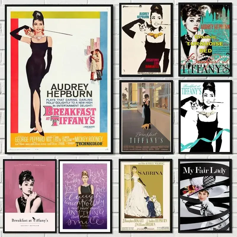 Vintage Movie Poster Print Home Decor Audrey Hepburn Breakfast At Tiffanys Canvas Wall Art Room Decor Aesthetic Wall Art Poster