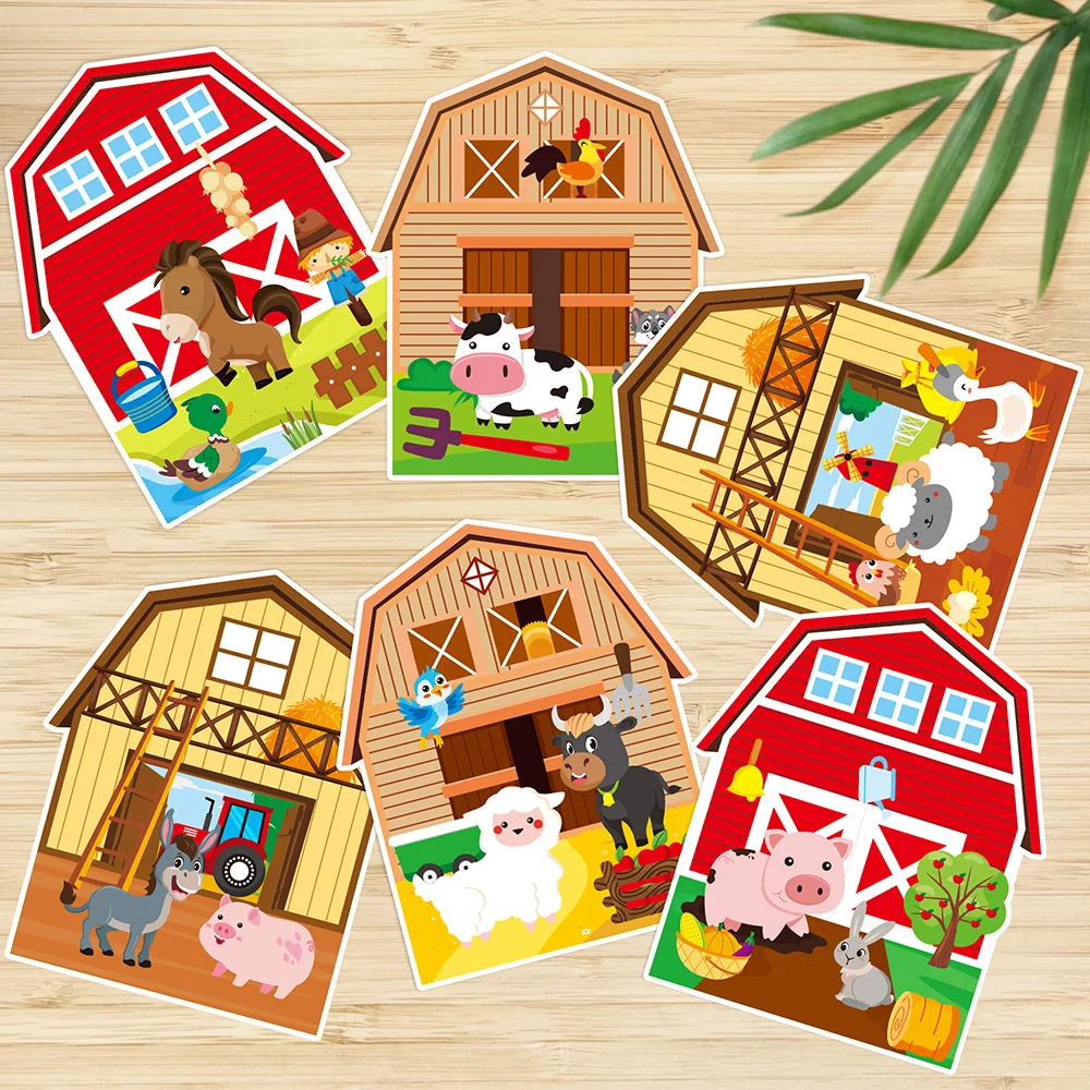 12Pcs DIY Farm Animal Scene Sticker Set Kids Favor Pig Bunny Horse Sheep Decal for Children Storytelling Handmade Activity Toys