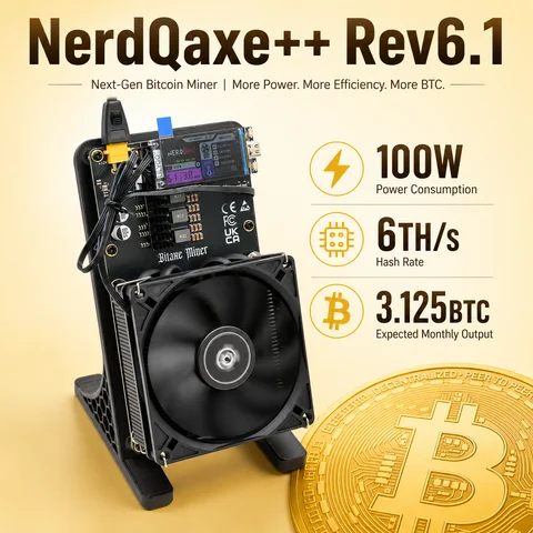 Open Source NerdQaxe++ Rev6.1 6Th/s 100W SHA-256 Solo Miner with 12V 10A PSU for Cryptocurrency Mining