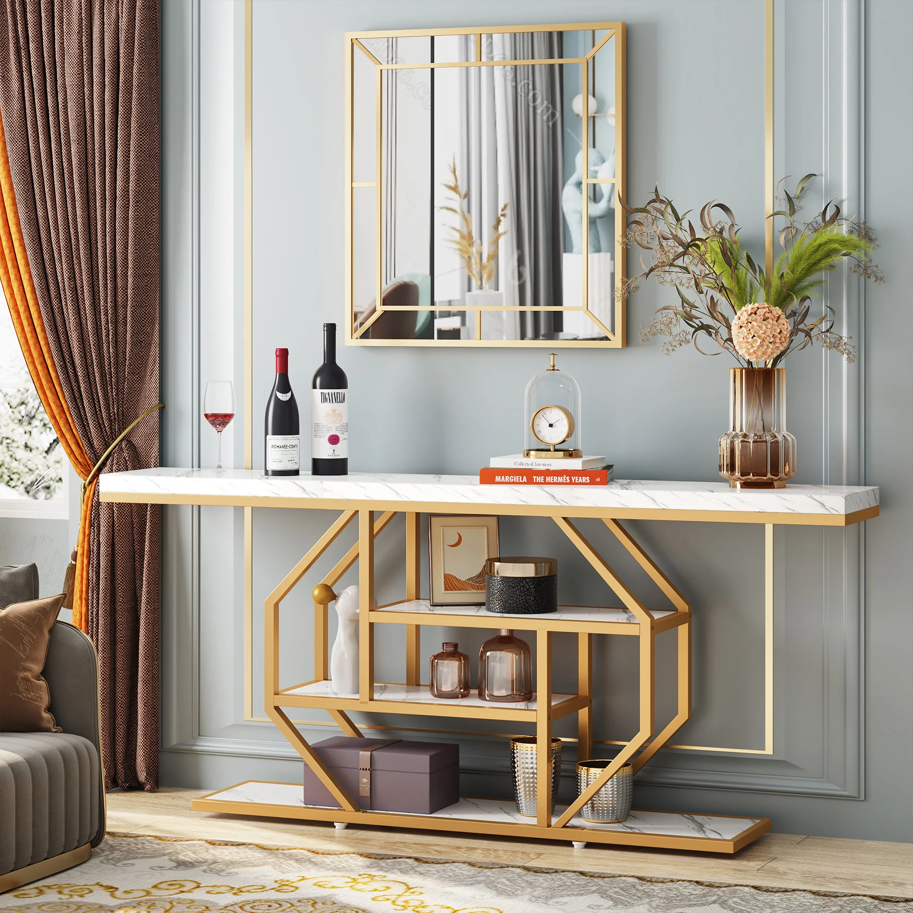 Tribesigns Console Table, Modern Gold Sofa Table Behind Couch with Storage, 4 Tier Entryway Accent Table image 6
