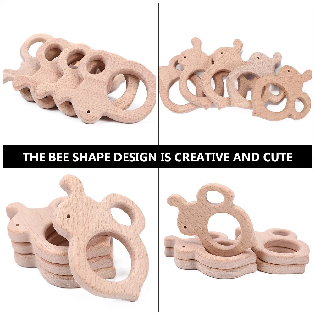 2 قطعة عضاضة خشبية على شكل نحلة، عصا تسنين للرضع، قضيب طحن من الخشب الطبيعي، عضاضة أطفال على شكل حيوانات كرتونية