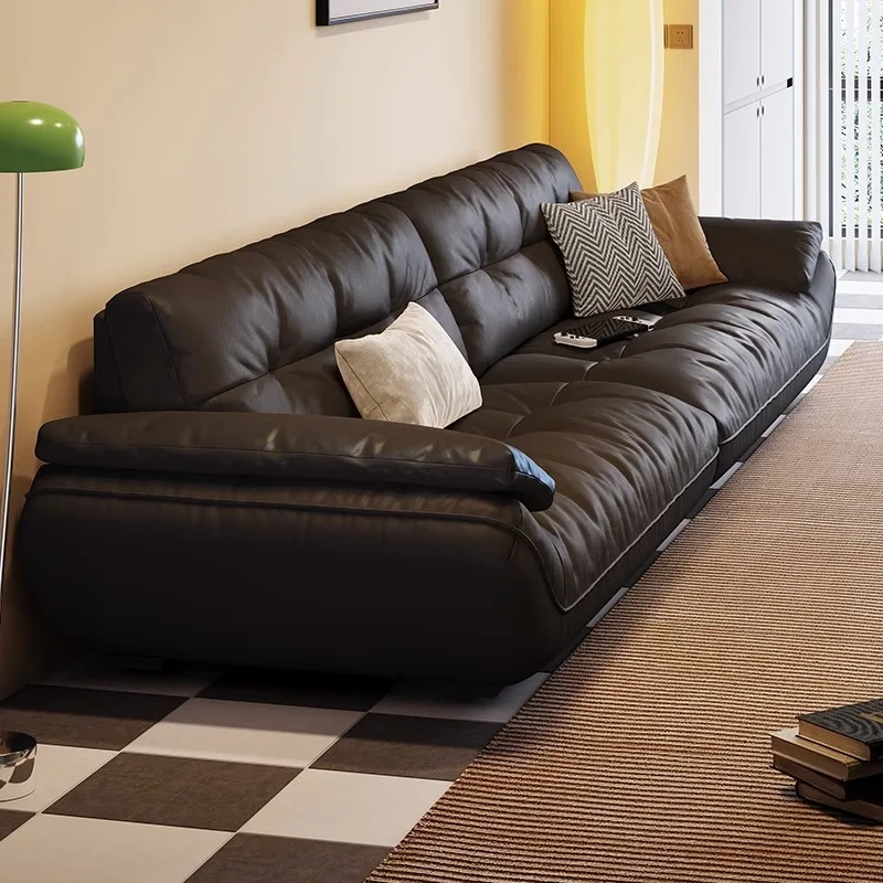 Italian Light Luxury Leather Sofa First Layer Cowhide Modern Simple Living Room Straight Row Retro Down