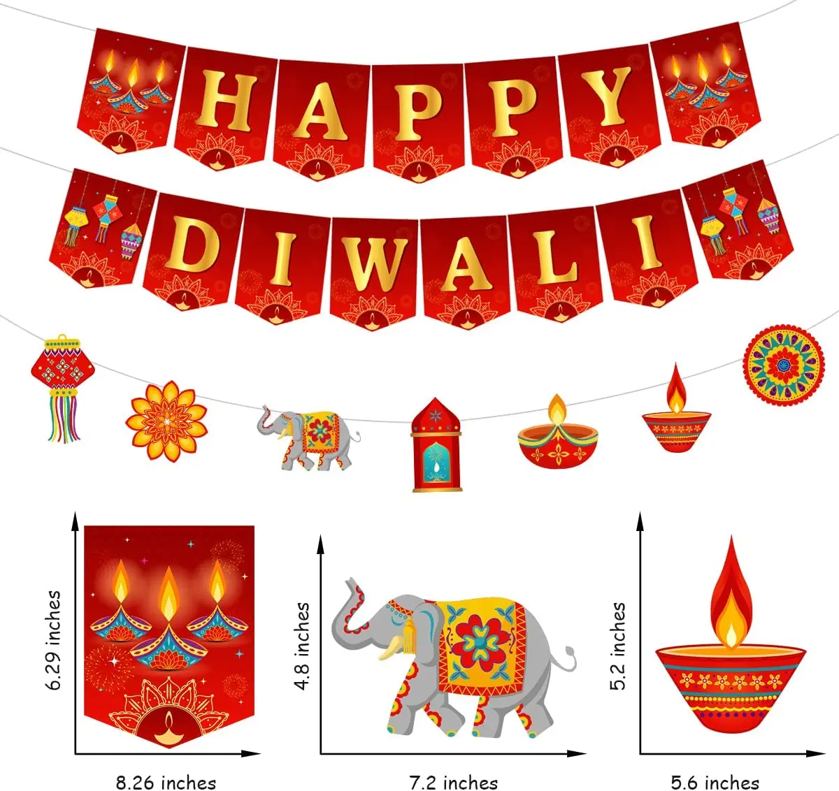 Sursurprise Happy Diwali Bunting Banner Diwali Garland for Indian Festival of Lights Deepavali Themed Decorations Party Supplies