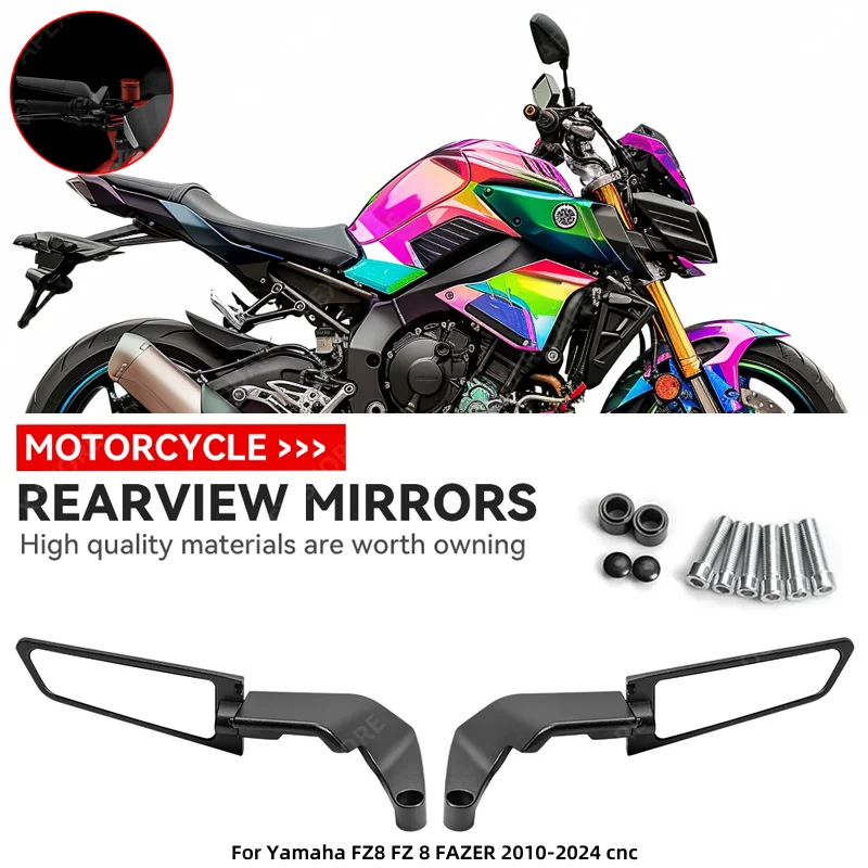 

For Yamaha FZ8 FZ 8 FAZER 2010-2024 cnc Motorcycle Mirrors Stealth Winglets Mirror Kits Rotate Adjustable Mirrors