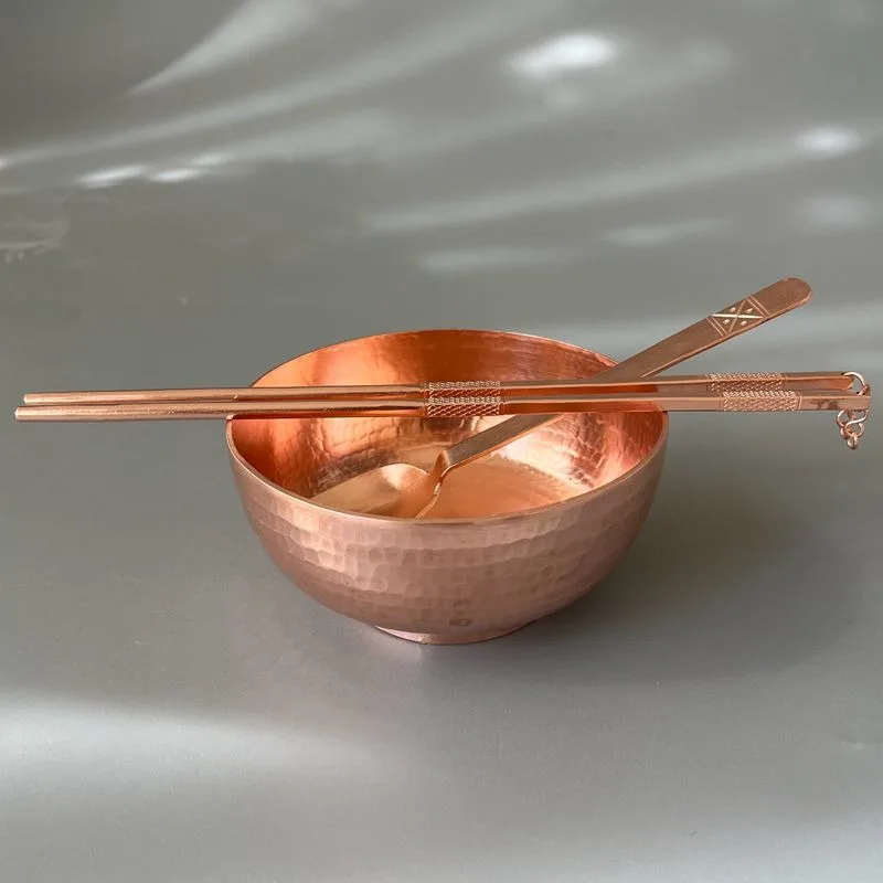 Thickened Red Copper Tableware Set Hand Hammered Copper Bowl Chopsticks Spoon Kit Household Kitchen Dining Utensils