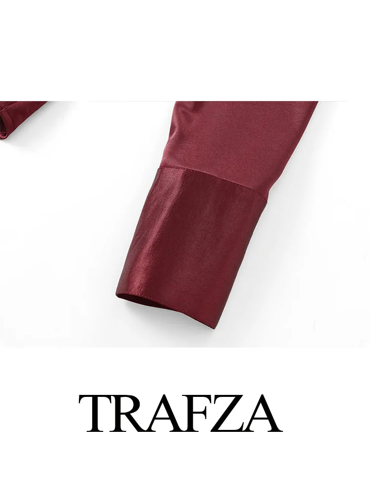 TRAFZA, blusas a la moda para mujer, cuello vuelto liso, mangas largas, decoración de bolsillo, camisas informales de otoño con una sola botonadura para mujer