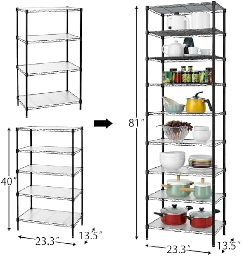 9 Tier Wire Shelving Unit Adjustable Steel Wire Rack Shelving 81 Inches Height 9 Shelves Metal Storage Rack Pantry Shelves Stora