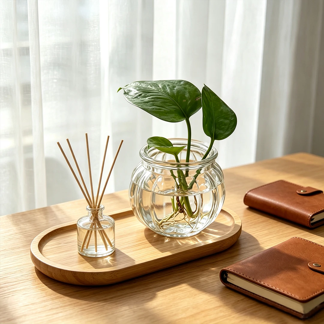 Glass vases with wooden base/heart-shaped hydroponic vases,rope hanging vases,home and office décor,garden gift for plant lover