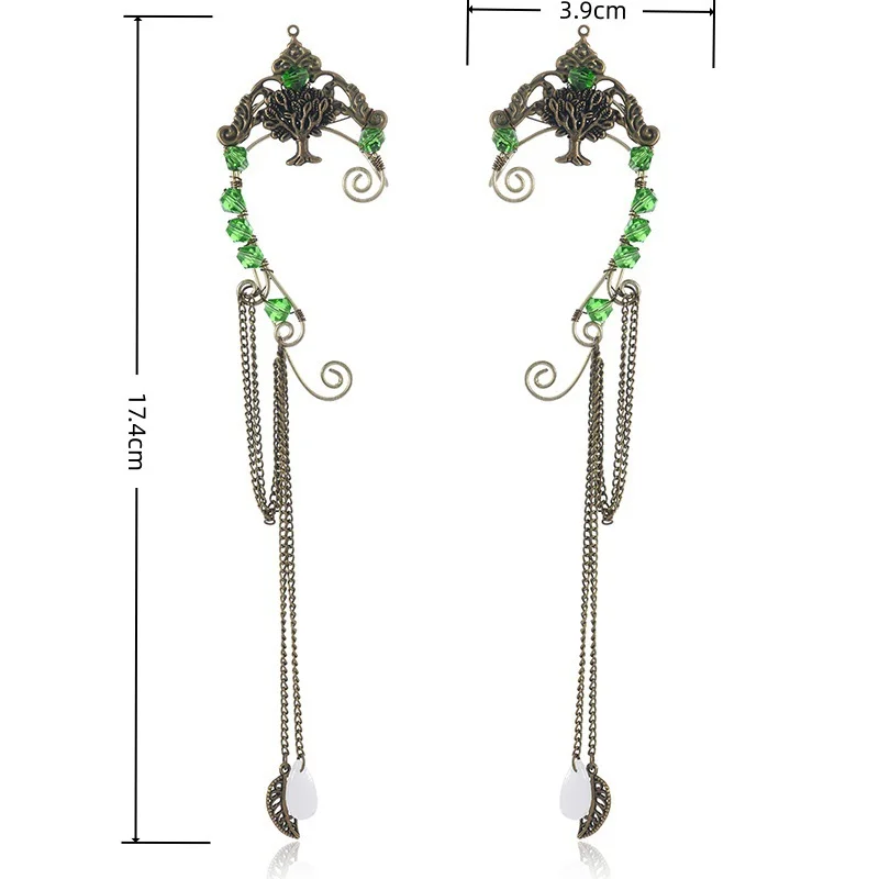 FRESHME Fairy Elf Ear Cuffs - Handmade Bronze Antique Vintage Cuffs Drop Dangling Ear Clips Wraps for Women s Costume