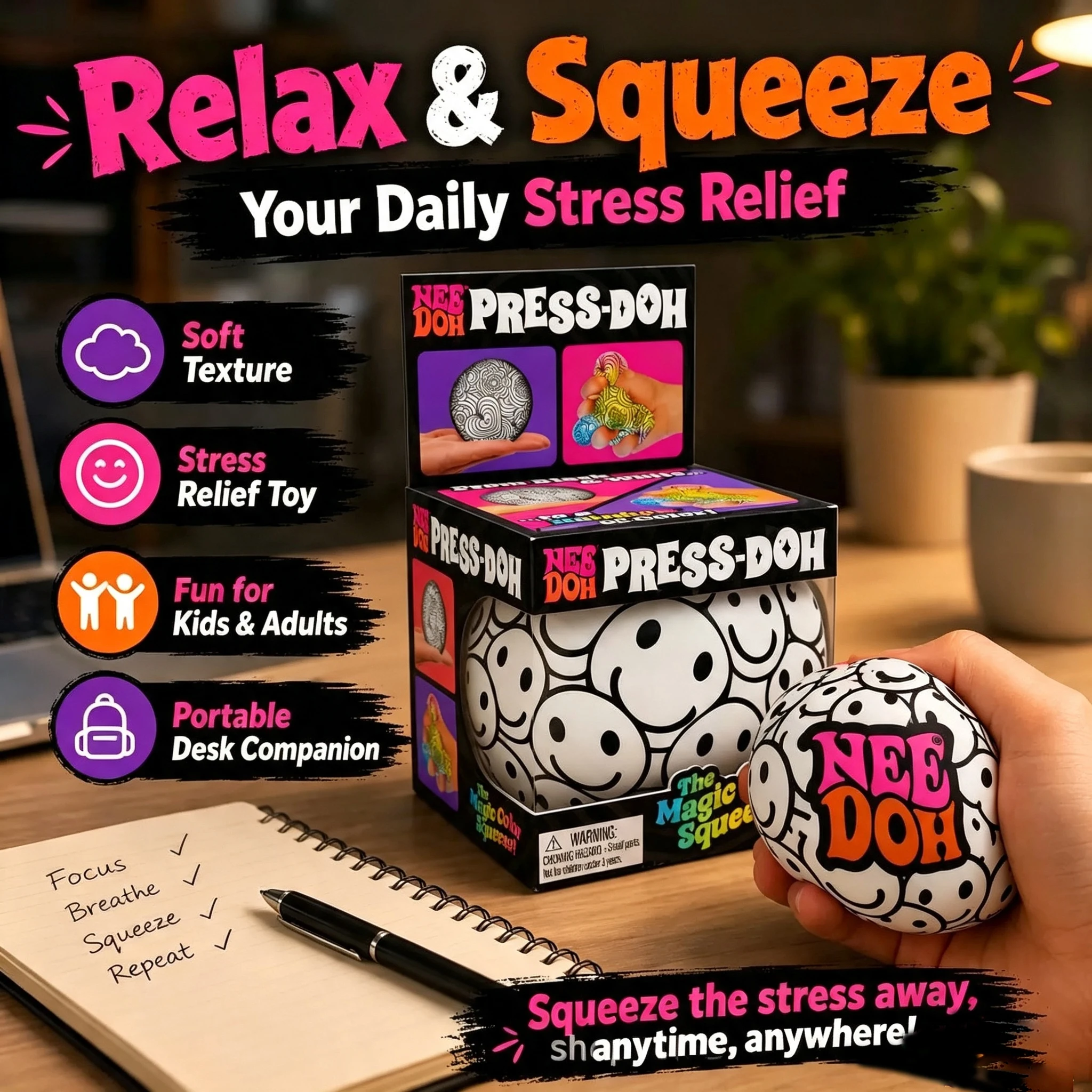 NeeDoh Fuzz Ball Series Desktop decompress Ornament Stress Relief Toy Suitable for Under Pressure Fun Soft StressBallGiftsadult