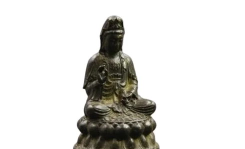 

China old bronze handicraft Lotus guanyin Avalokiteshvara Buddha statue