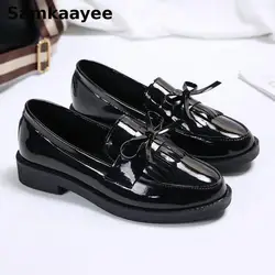 35-42 Casual Women Leather Shoes Spring Autumn Bowknot Flat Shoe Female Loafers Soft Bottom Slip-on Solid Color Mujer Zapatos y2