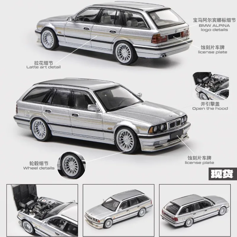 En stock 1:64 alpina E34 B10 touring modelo de coche de aleación de simulación fundida a presión, juguete de regalo del festival para niños, artículo decorativo para adultos.