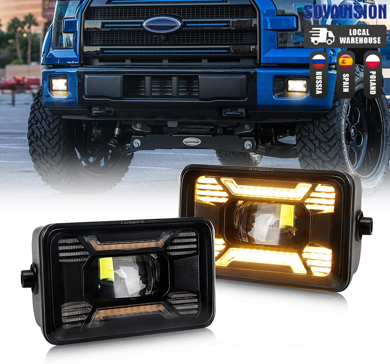 DOT EMARK Approved Round Black LED Fog Lights Assembly Lamps Replacement for Ford F150 2007-2014 (2pcs)