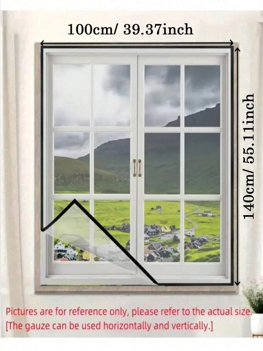 1pc Self-Adhesive Window Mesh Screen, Invisible Insect Proof Net For Home Use In Summer, Easy Installation, Grey Fiberglass Anti