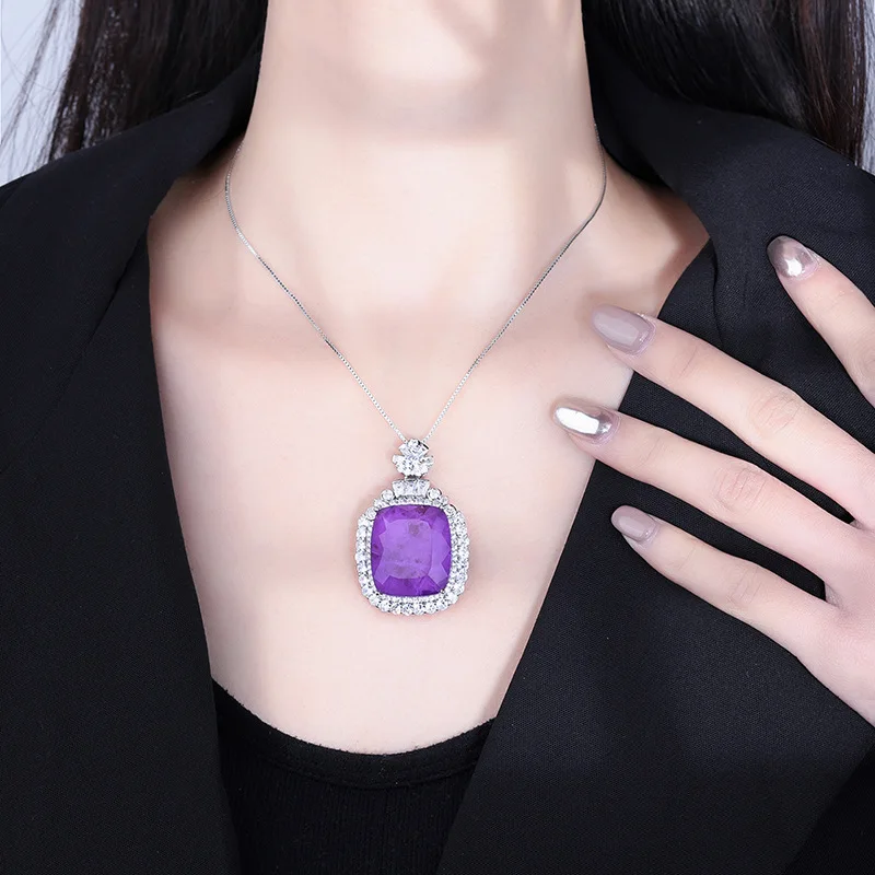 Jewelry Gold Plated Emerald Violet Square 20*23 Pendant Necklace Jewelry