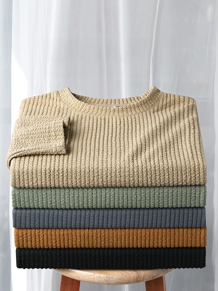 

Весенняя модная мужская трикотажная футболка с длинным рукавом, круглым вырезом, повседневная, приталенная, трендовая базовая модель, молодежный популярный деловой стиль