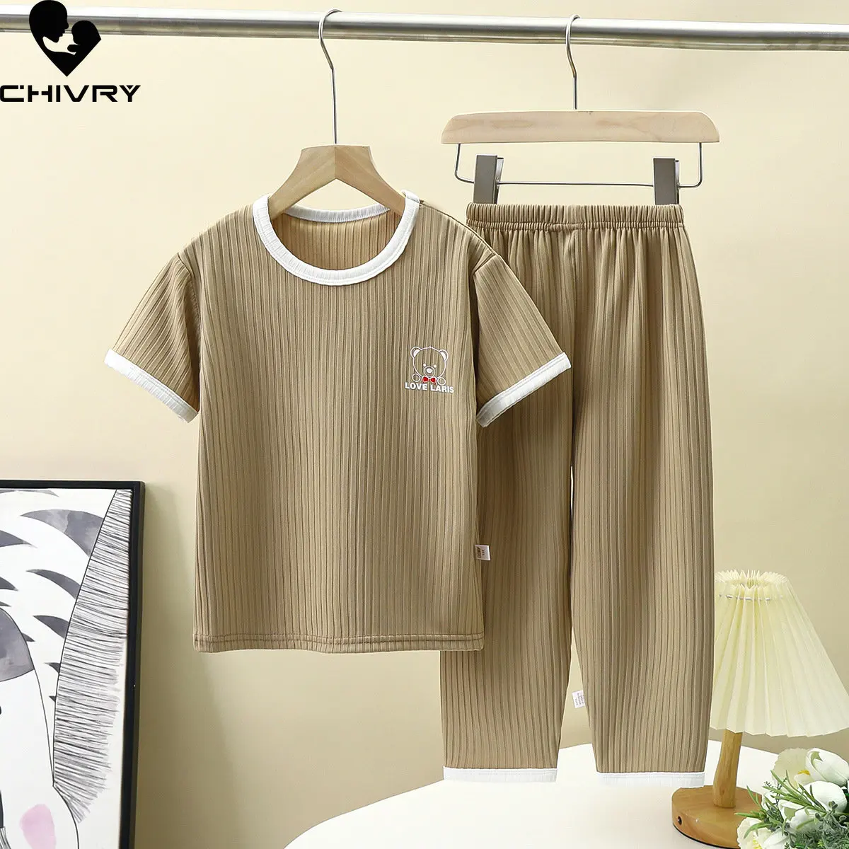 어린이 여름 얇은 부드러운 잠옷, 솔리드 반팔 티셔츠, 바지 포함, 아기 캐주얼 잠옷, 라운지웨어, 남아 여아, 2023 신상 