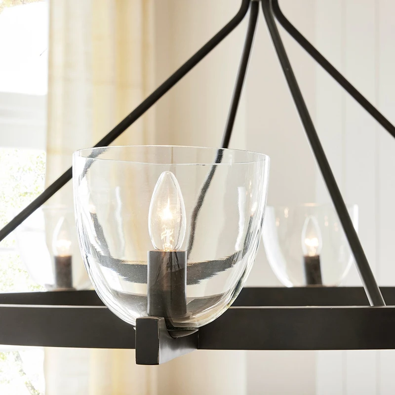 

Popular Minimalist Living Room Wrought Iron Lamp Body Glass Pendant Light Circular Lamp Light Luxury Villa Bedroom Dining Room