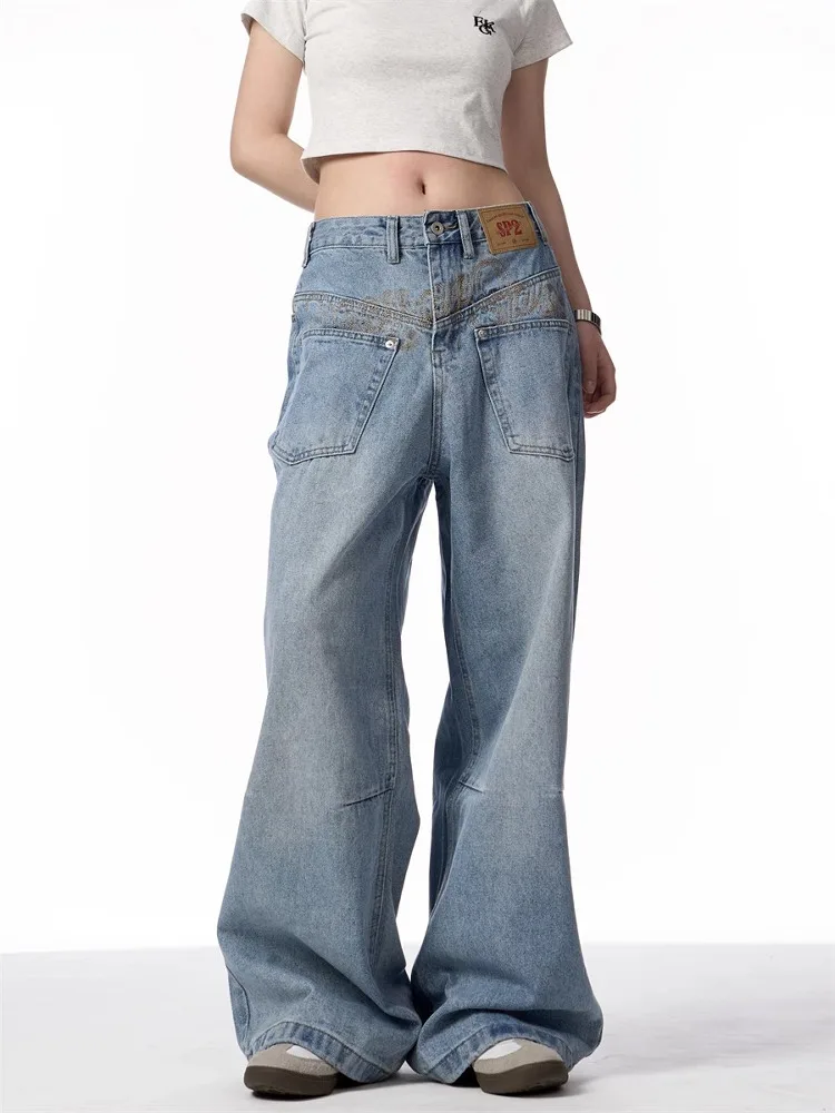 الرجعية الأمريكية Waed الدينيم الجينز الرجال النساء Cleanfit عادية فضفاض مستقيم سكين السراويل منتصف الخصر سستة يطير الصيف الجينز