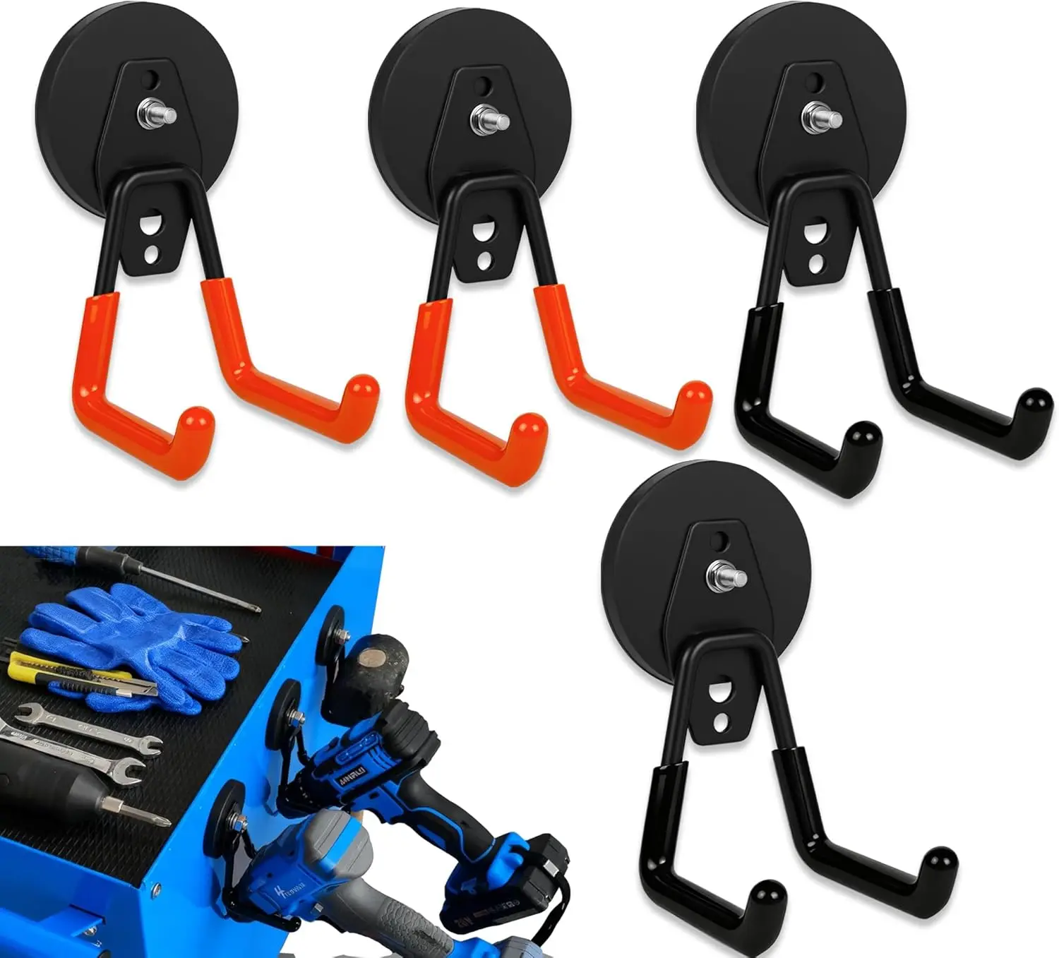 

Набор из 4 прочных магнитных крючков с резиновым покрытием, двойная конструкция без повреждений для хранения инструментов в гараже и мастерской