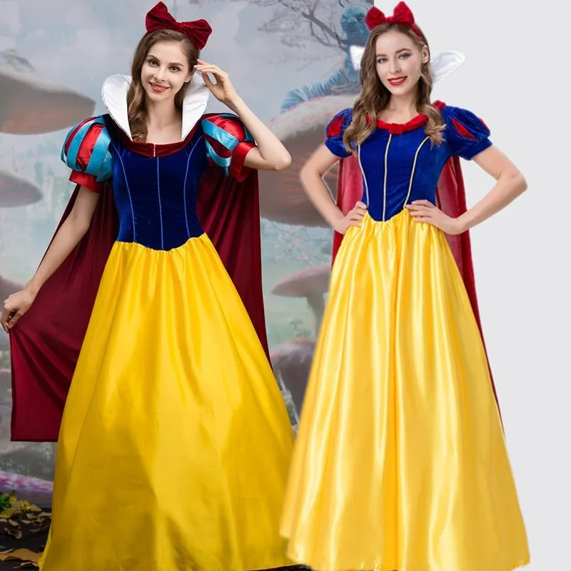 

Adult Halloween Snow White Princess Dress Stage Performance Cosplay Fairy Tale Queen Elegant Evening Gown