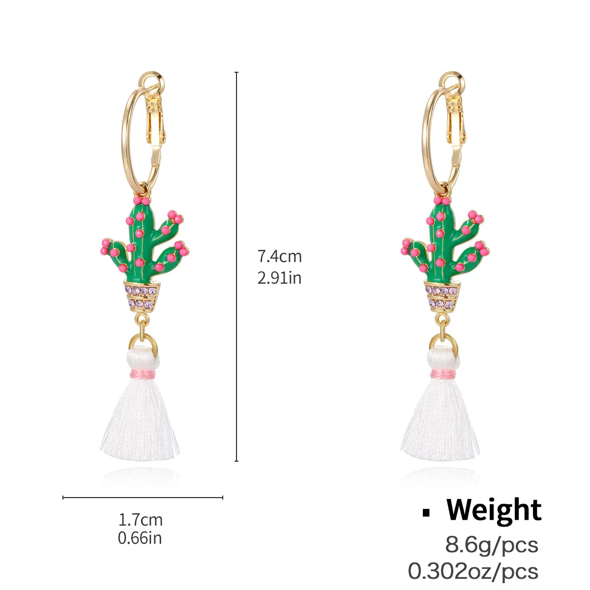 Kenjie cross-border leaf cactus fringed stud earrings female metal wind long individual cold wind temperament treatment
