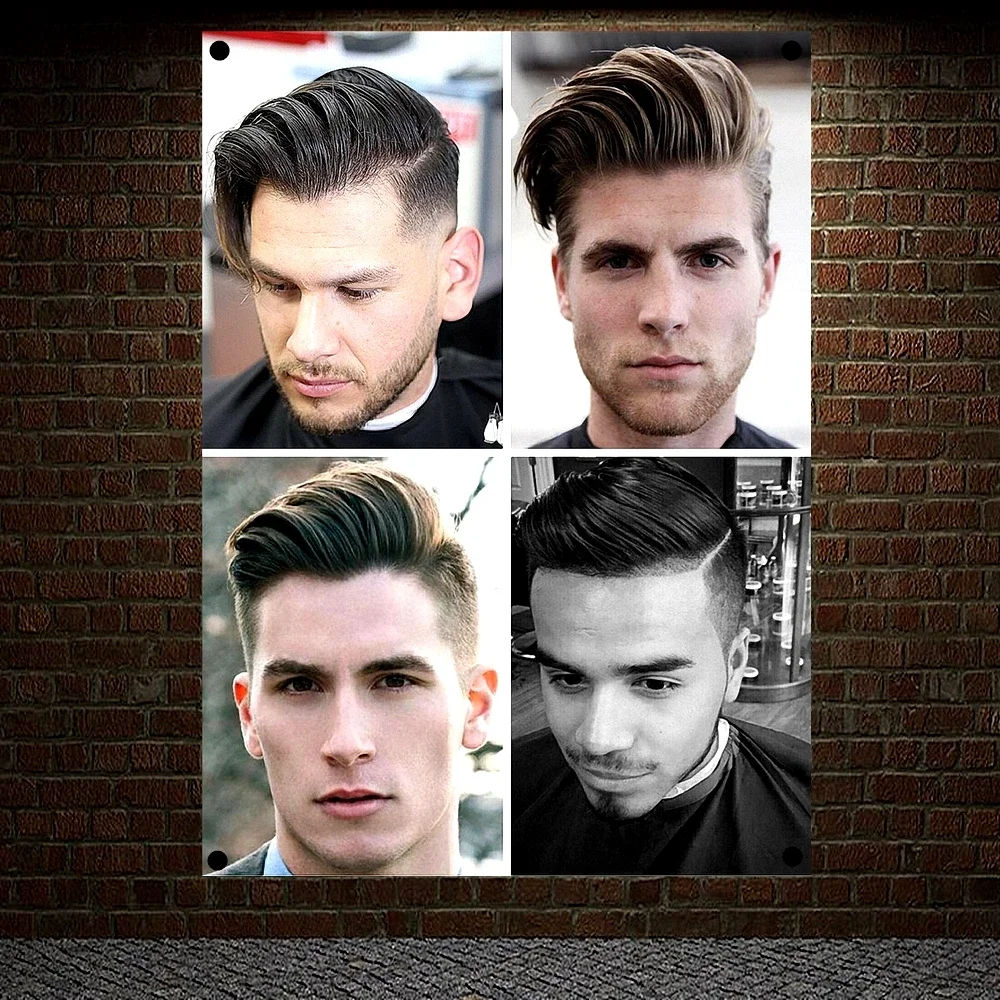 New Popular Men's Hairstyle Barber Shop Signboard Vintage Decor Hairdresser Poster Flag Banner Canvas Painting Hanging Cloth D1