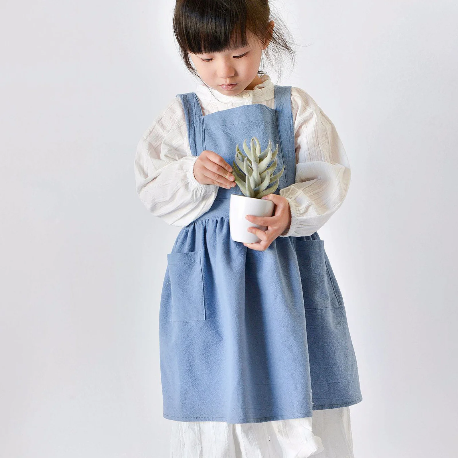 

1Pcs Baking Apron Cotton Linen Comfortable Double Pocket Sleeveless Cooking Painting Apron