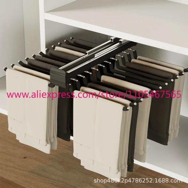 1Pcs pants rack wardrobe built-in telescopic slide rail pull-out top side hanging pants double row hardware accessories