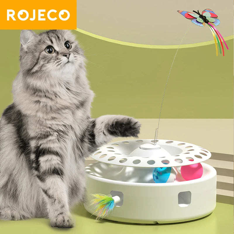 Автоматические игрушки для кошек ROJECO 3 в 1, беспроводная игрушка для котенка с палочкой для кошек, мяч для котенка, регулируемая интерактивная игрушка