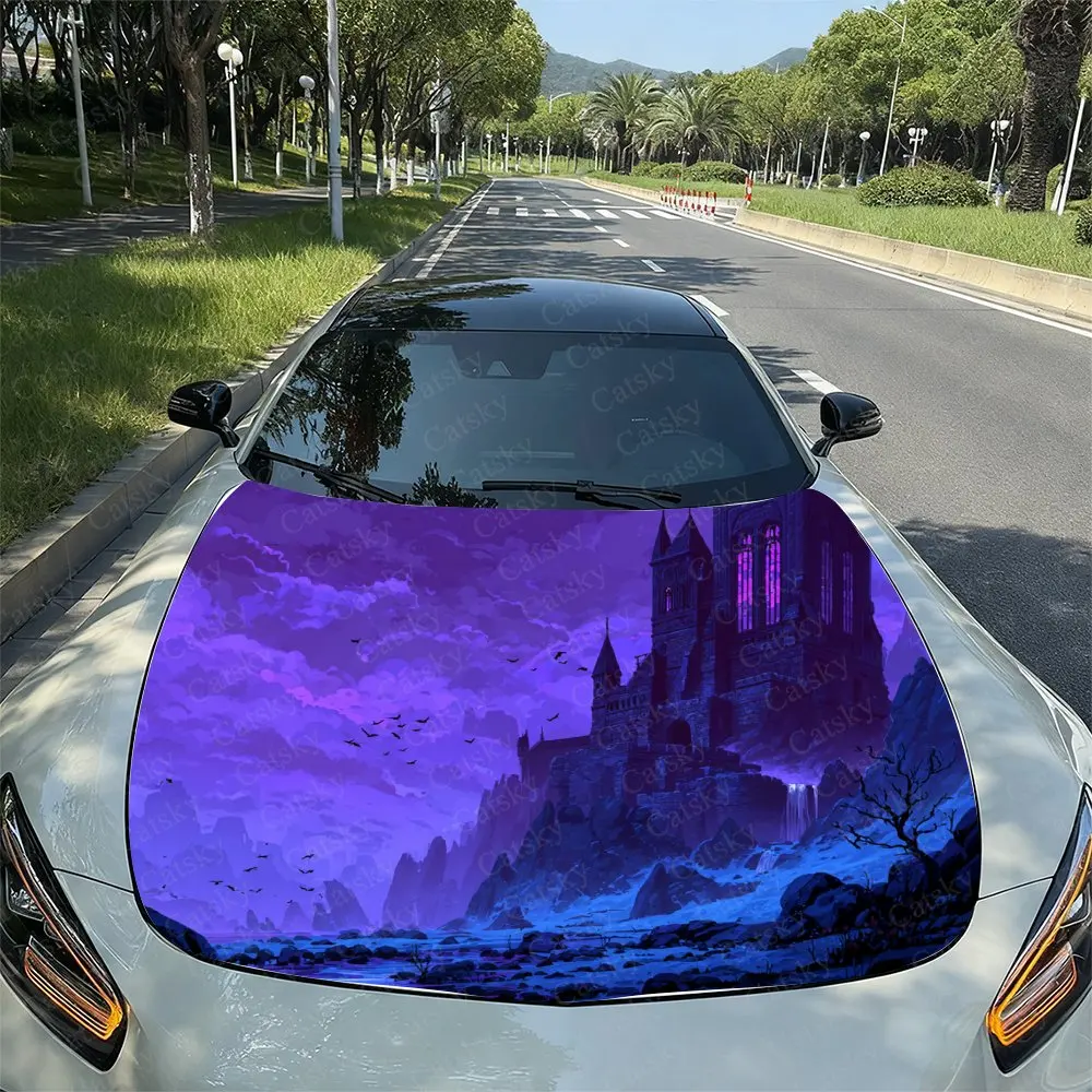 Mystical Glowing Blue Snake Car Hood Wrap Color Vinyl Sticker Truck Graphic Bonnet Auto Accessories Decor Protect Decal Gift