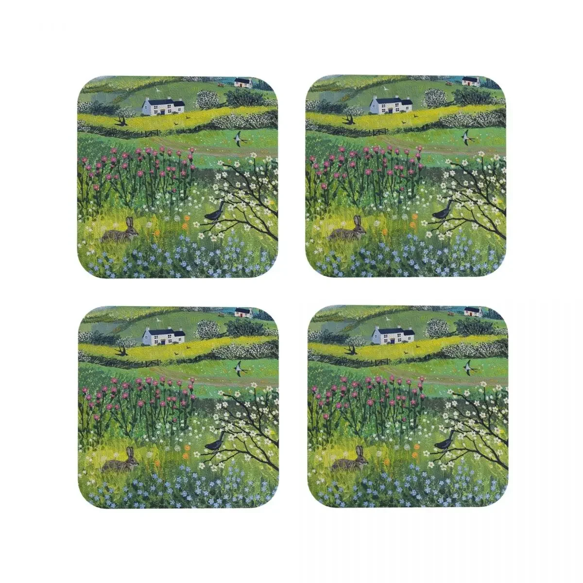 Nestled In The Meadow Coasters Kitchen Placemats Waterproof Insulation Cup Coffee Mats For Decor Home Tableware Pads Set of 4