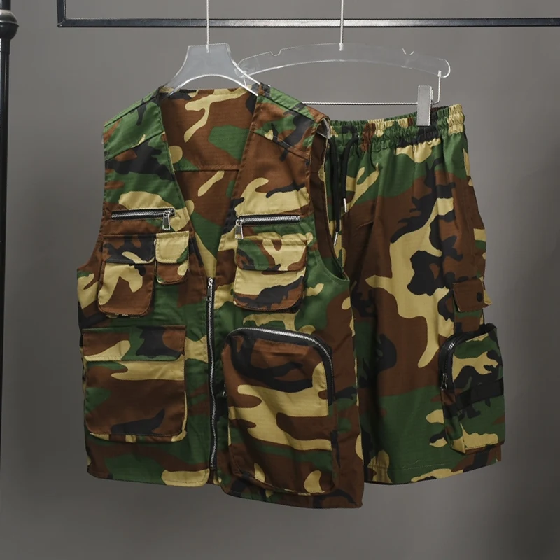 

Hip-Hop Jazz Dance Costumes Multi Pocket Camouflage Vest Shorts Retro Street Dance Sports Suit Performance Stage Outfits DN20543