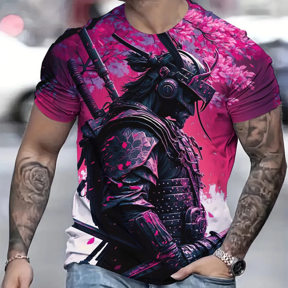 Japan Samurai Men T-shirt Personalised Casual Short Sleeve Tees Summer Round Neck Loose Clothing For Male Fashion Designer Tops