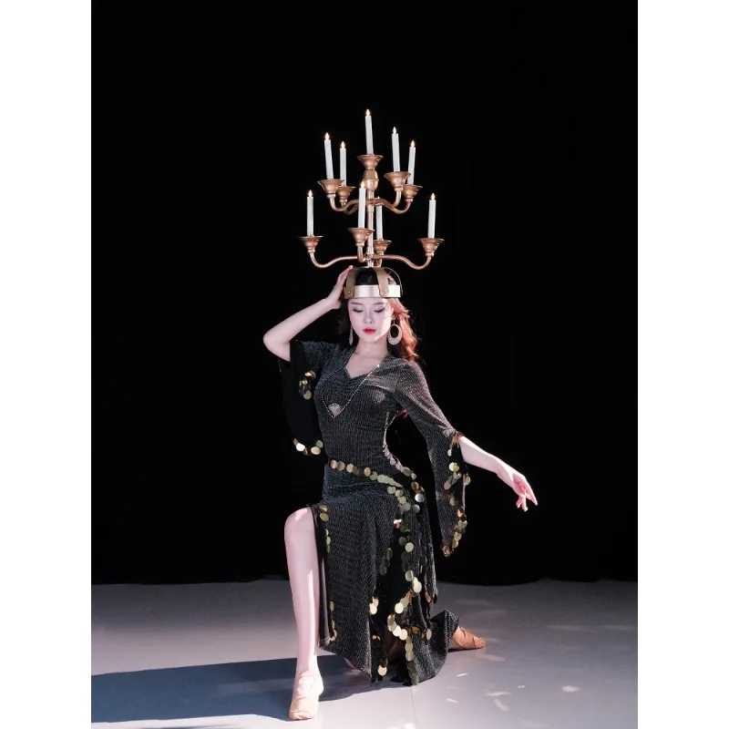 Customized Belly Dance Candlestick Eastern Stage Performance with Nine Removable Lightweight Simulation Candlestick Props