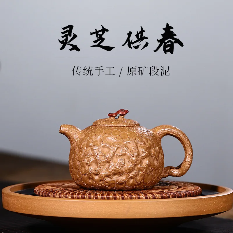 Drop-Shipping Yixing Pure Handmade Raw Ore Purple Clay Pot High-End Tea Set With Ganoderma For Spring