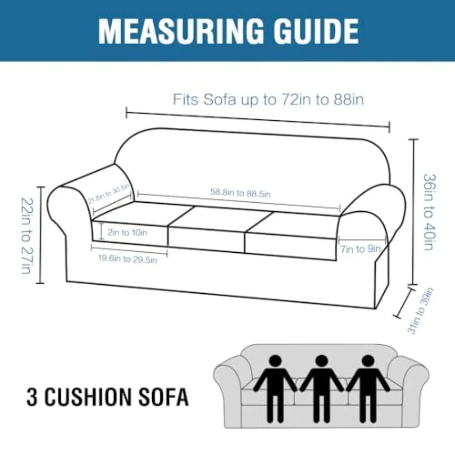 4 Pcs Stretch Couch Covers for 3 Cushion Couch Sofa Furniture Slipcovers Feature Upgraded Thicker Jacquard Fabric Sofa