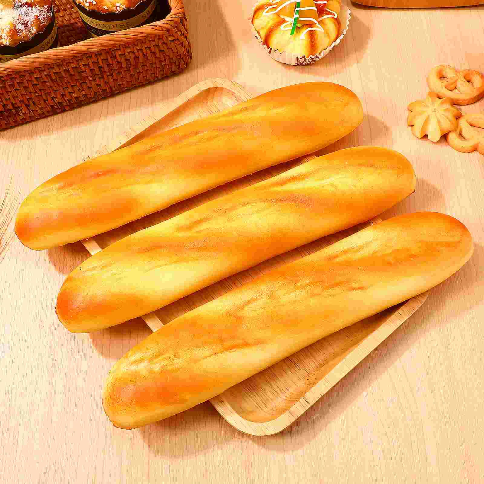 3 Pcs Artificial Long Bread Photo Props Creative Baguette Toy Set Realistic Child Models