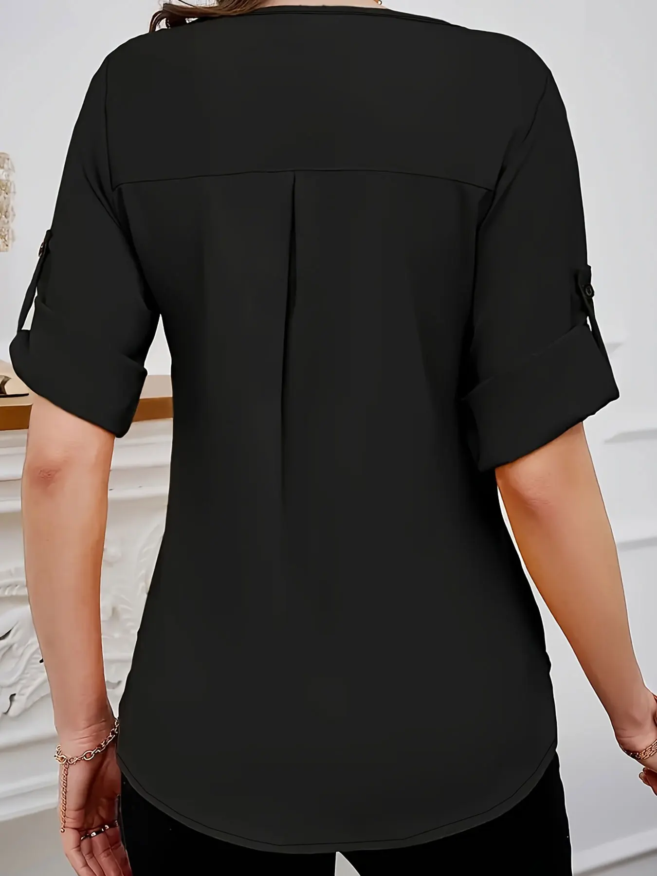 เสื้อเชิ้ตสีทึบทอฤดูร้อนลําลองขนาดบวกของผู้หญิง