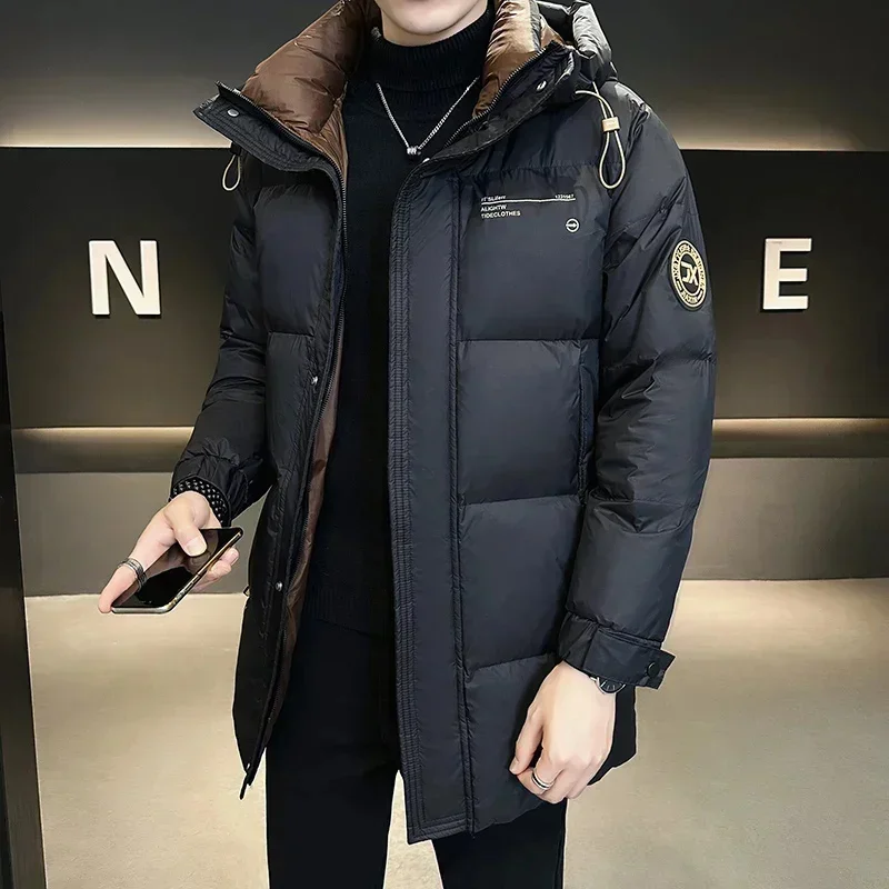 Parka longa grossa de luxo masculina, jaqueta quente, casual com capuz masculino, roupas de grife, inverno, novo, 2022