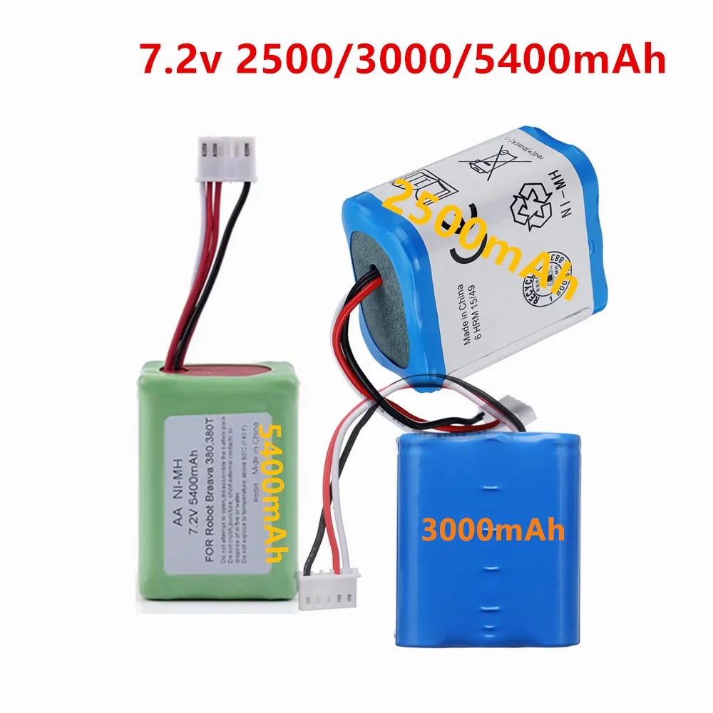 7.2V 5400mAh 380T Vacuum Cleaner Battery for IRobot Braava 380 390T Mint 5200 5200B 5200C Upgraded 2500/3000MAH NI-MH Battery