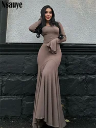 Nsauye Chic Fashion Women Long Sleeve Maxi Bodycon Ribber Knitted Elegant Dress 2024 Winter Party Night Club Casual Dress Outfit