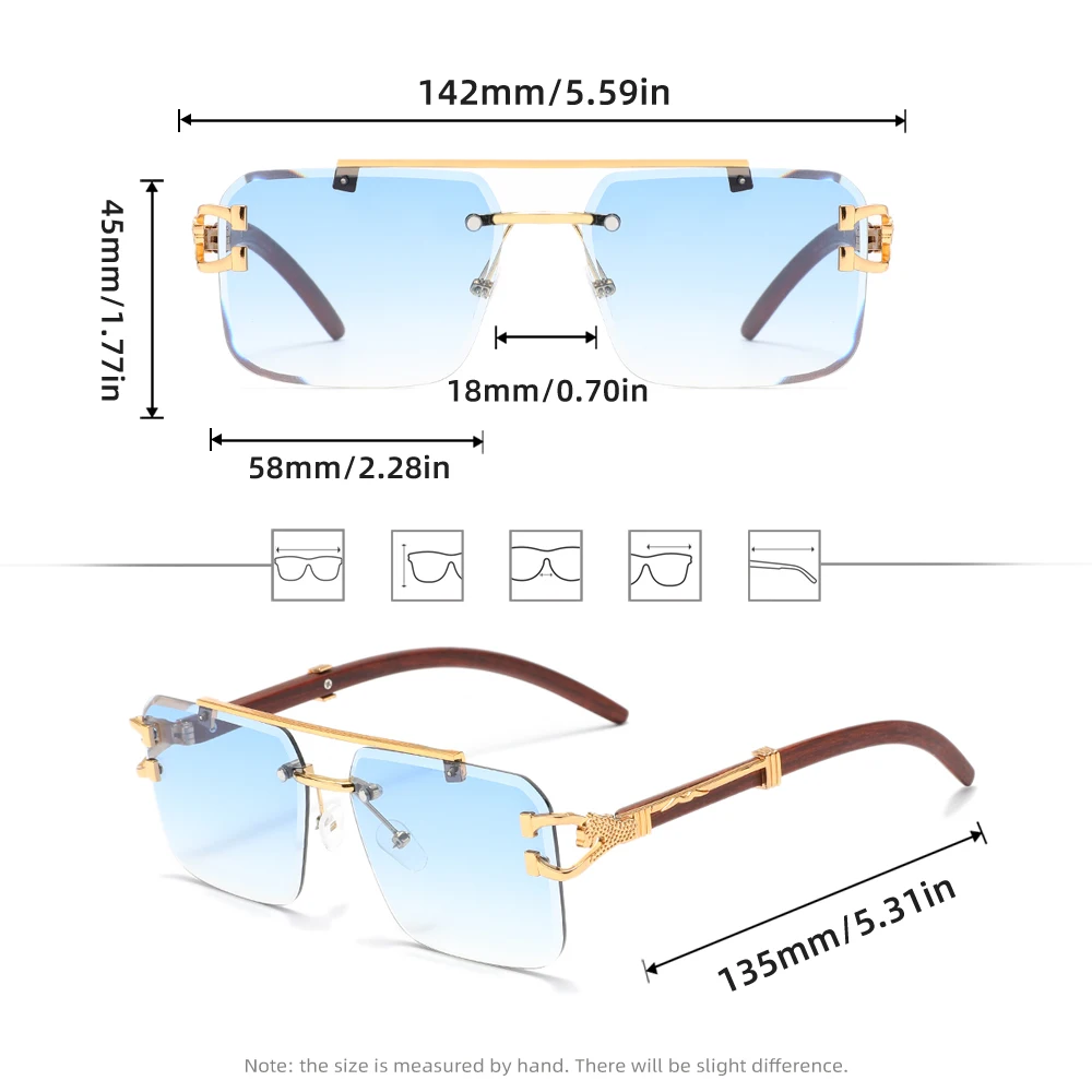 Sonnenbrille im Vintage-Design, rahmenlos, aus Metall, stilvolle Sonnenbrille, UV400, für Damen, zum Fahren, Reisen – Detail 2
